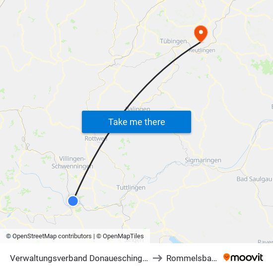 Verwaltungsverband Donaueschingen to Rommelsbach map
