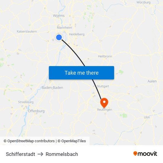 Schifferstadt to Rommelsbach map