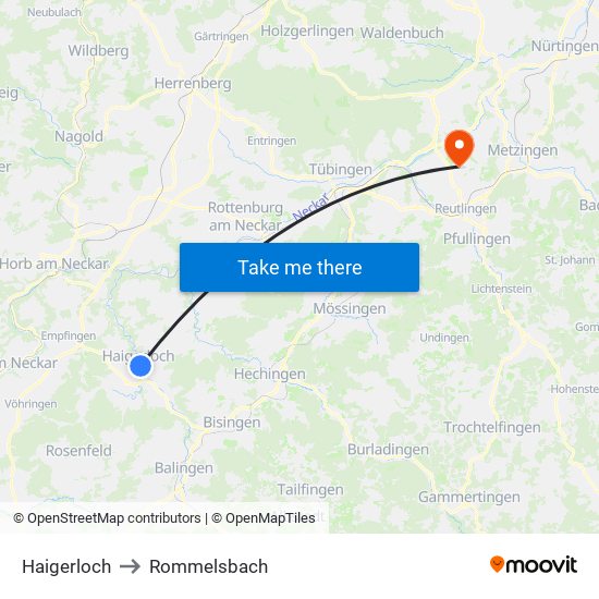 Haigerloch to Rommelsbach map