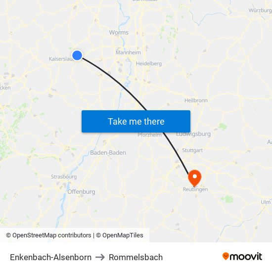 Enkenbach-Alsenborn to Rommelsbach map