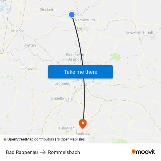 Bad Rappenau to Rommelsbach map