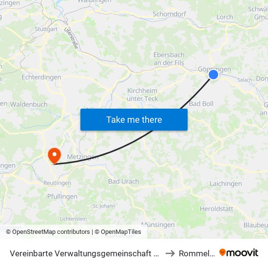 Vereinbarte Verwaltungsgemeinschaft Der Stadt Göppingen to Rommelsbach map