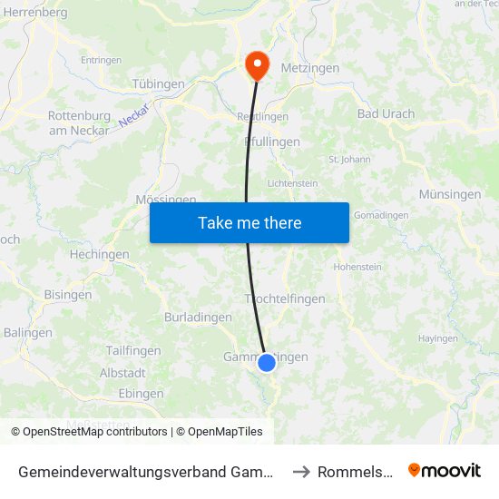 Gemeindeverwaltungsverband Gammertingen to Rommelsbach map