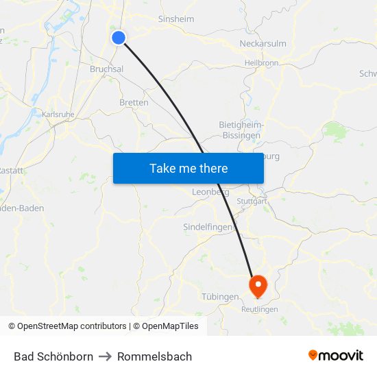 Bad Schönborn to Rommelsbach map