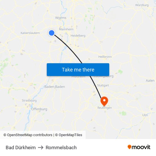 Bad Dürkheim to Rommelsbach map