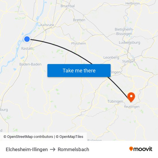 Elchesheim-Illingen to Rommelsbach map