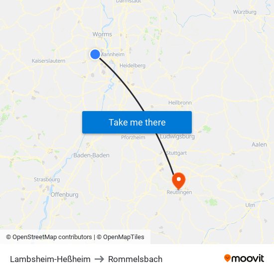 Lambsheim-Heßheim to Rommelsbach map