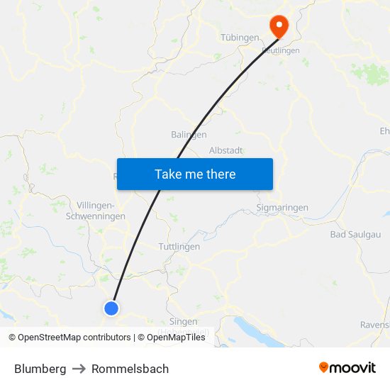 Blumberg to Rommelsbach map