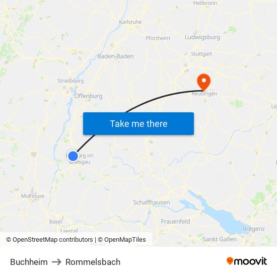 Buchheim to Rommelsbach map
