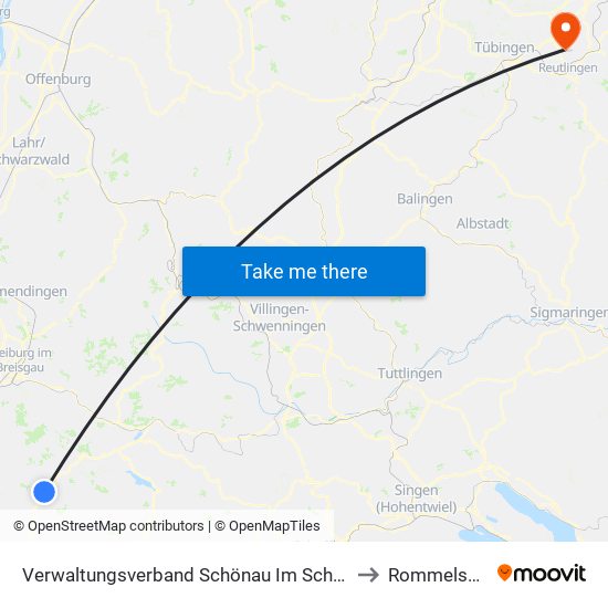 Verwaltungsverband Schönau Im Schwarzwald to Rommelsbach map