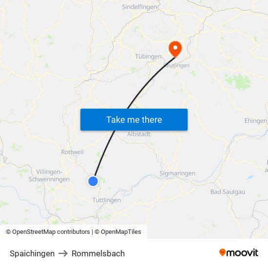 Spaichingen to Rommelsbach map