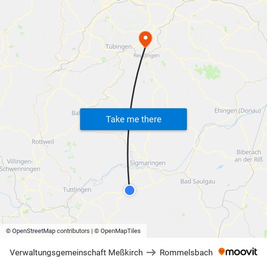 Verwaltungsgemeinschaft Meßkirch to Rommelsbach map