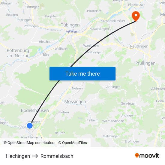 Hechingen to Rommelsbach map