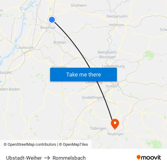 Ubstadt-Weiher to Rommelsbach map