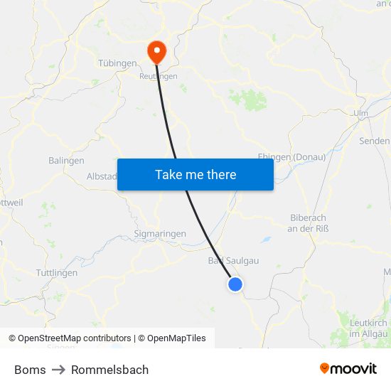 Boms to Rommelsbach map