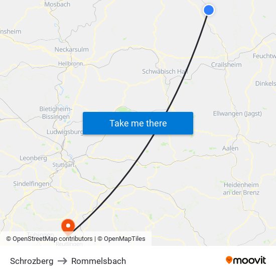 Schrozberg to Rommelsbach map