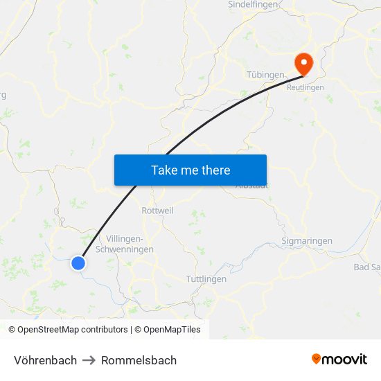 Vöhrenbach to Rommelsbach map