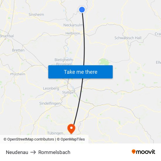 Neudenau to Rommelsbach map