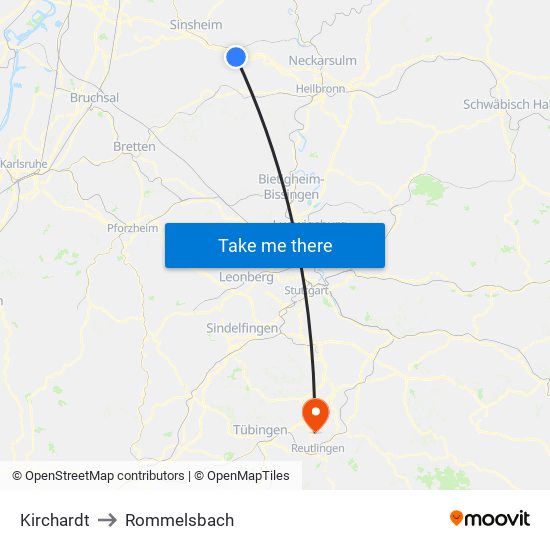 Kirchardt to Rommelsbach map