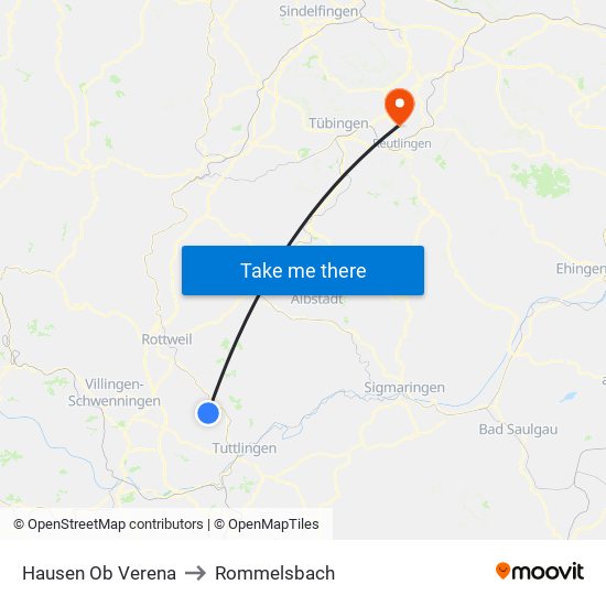 Hausen Ob Verena to Rommelsbach map