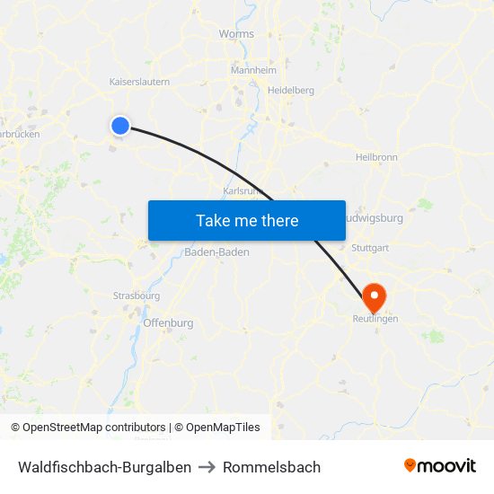 Waldfischbach-Burgalben to Rommelsbach map