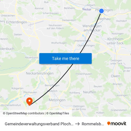 Gemeindeverwaltungsverband Plochingen to Rommelsbach map