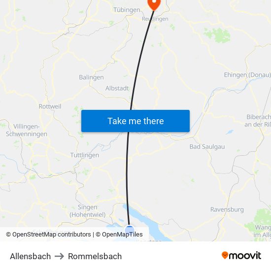 Allensbach to Rommelsbach map