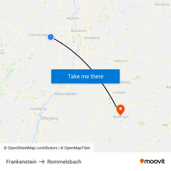 Frankenstein to Rommelsbach map