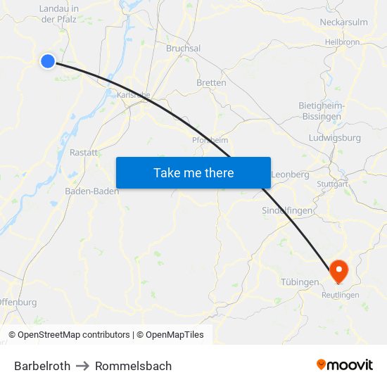 Barbelroth to Rommelsbach map