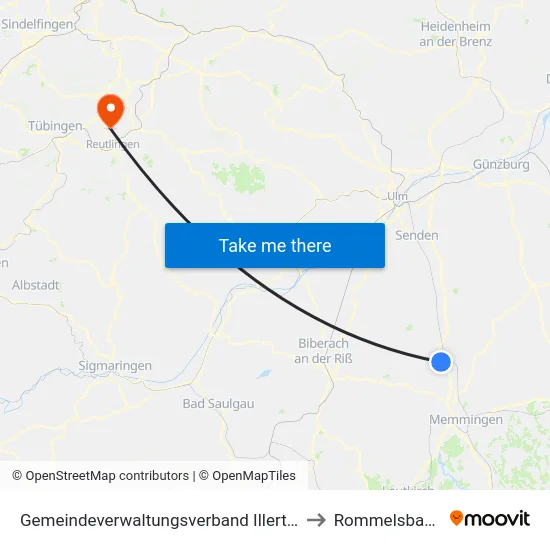 Gemeindeverwaltungsverband Illertal to Rommelsbach map