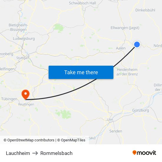 Lauchheim to Rommelsbach map