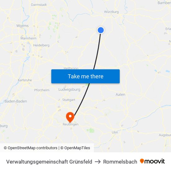 Verwaltungsgemeinschaft Grünsfeld to Rommelsbach map