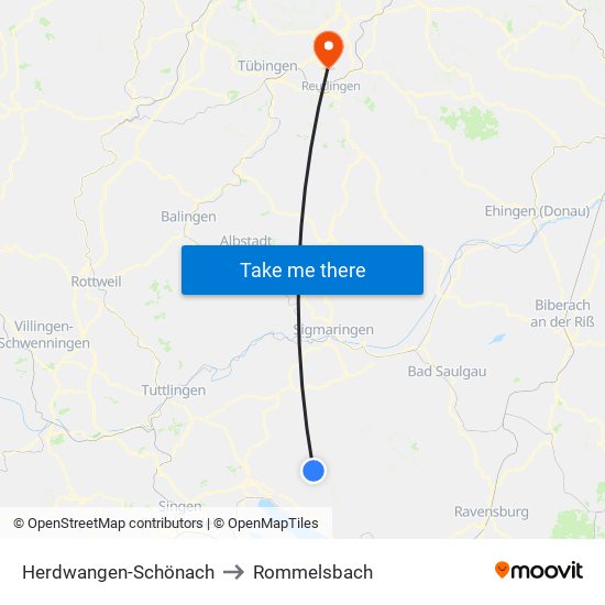 Herdwangen-Schönach to Rommelsbach map