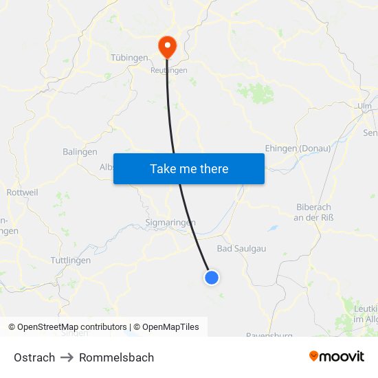 Ostrach to Rommelsbach map