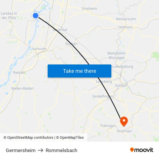 Germersheim to Rommelsbach map