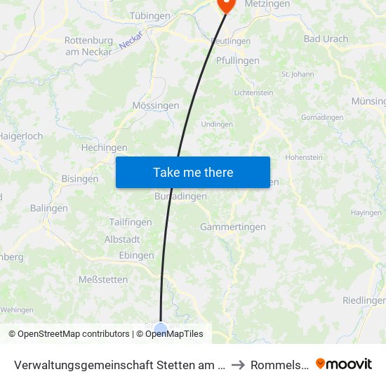 Verwaltungsgemeinschaft Stetten am Kalten Markt to Rommelsbach map