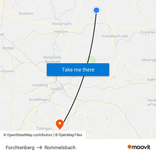 Forchtenberg to Rommelsbach map