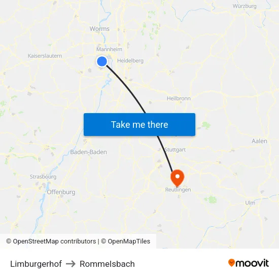 Limburgerhof to Rommelsbach map