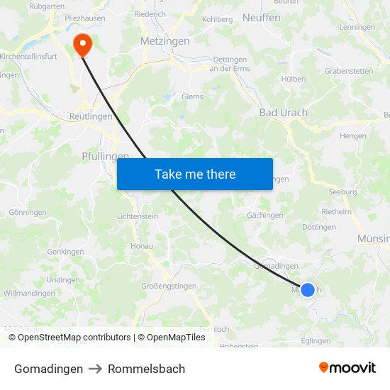 Gomadingen to Rommelsbach map