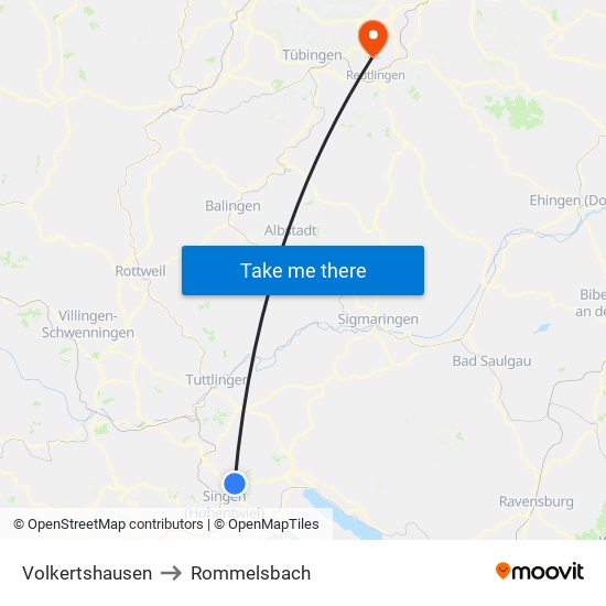 Volkertshausen to Rommelsbach map