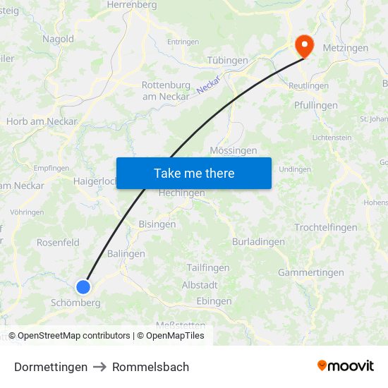 Dormettingen to Rommelsbach map