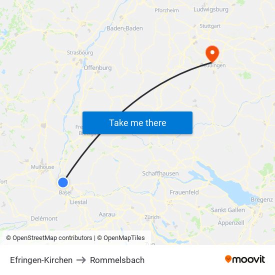 Efringen-Kirchen to Rommelsbach map