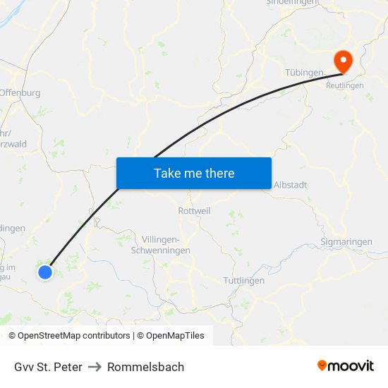 Gvv St. Peter to Rommelsbach map