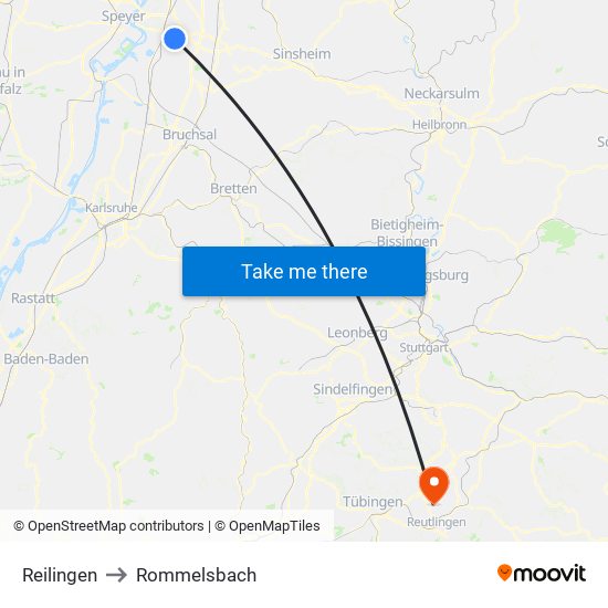 Reilingen to Rommelsbach map