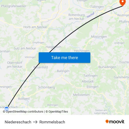 Niedereschach to Rommelsbach map