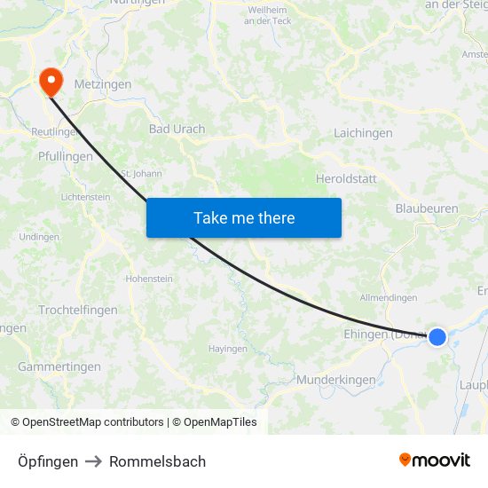 Öpfingen to Rommelsbach map