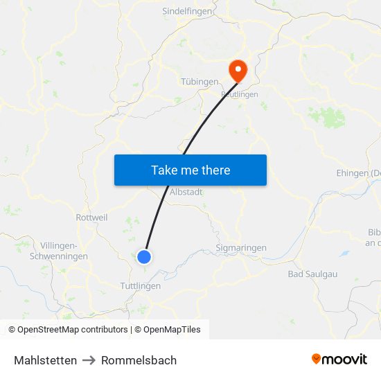 Mahlstetten to Rommelsbach map