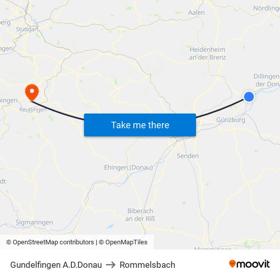 Gundelfingen A.D.Donau to Rommelsbach map