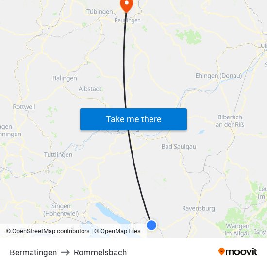 Bermatingen to Rommelsbach map