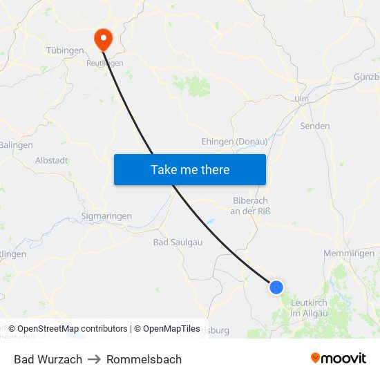 Bad Wurzach to Rommelsbach map